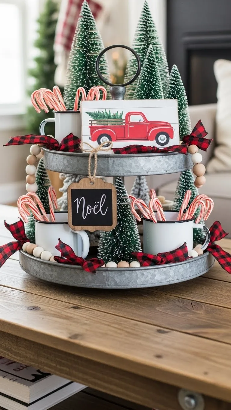  Rustic Farmhouse Coffee Table with Galvanized Tiered Tray