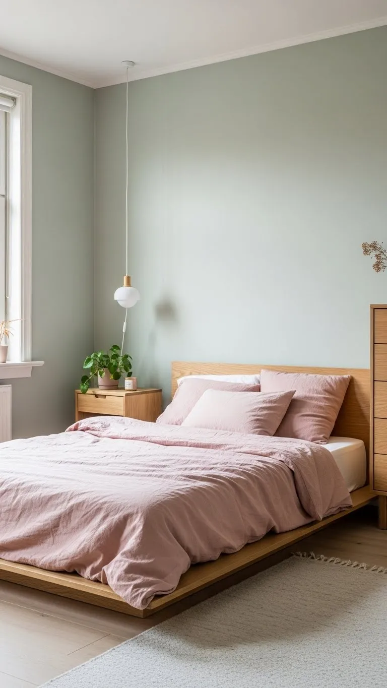 Scandinavian Minimal Pink and Sage with Natural Wood