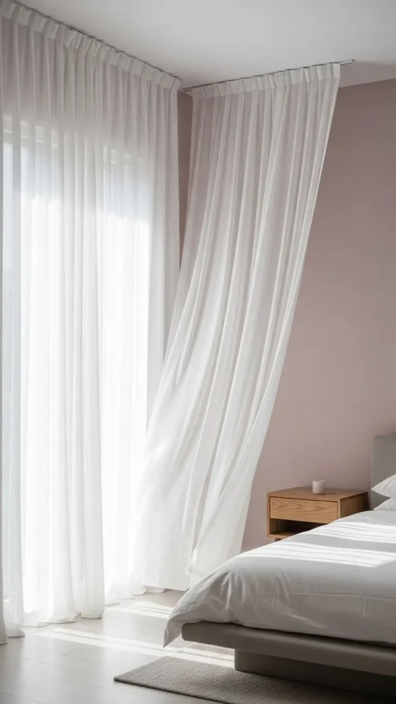 Soft white drapes for a light, airy feel