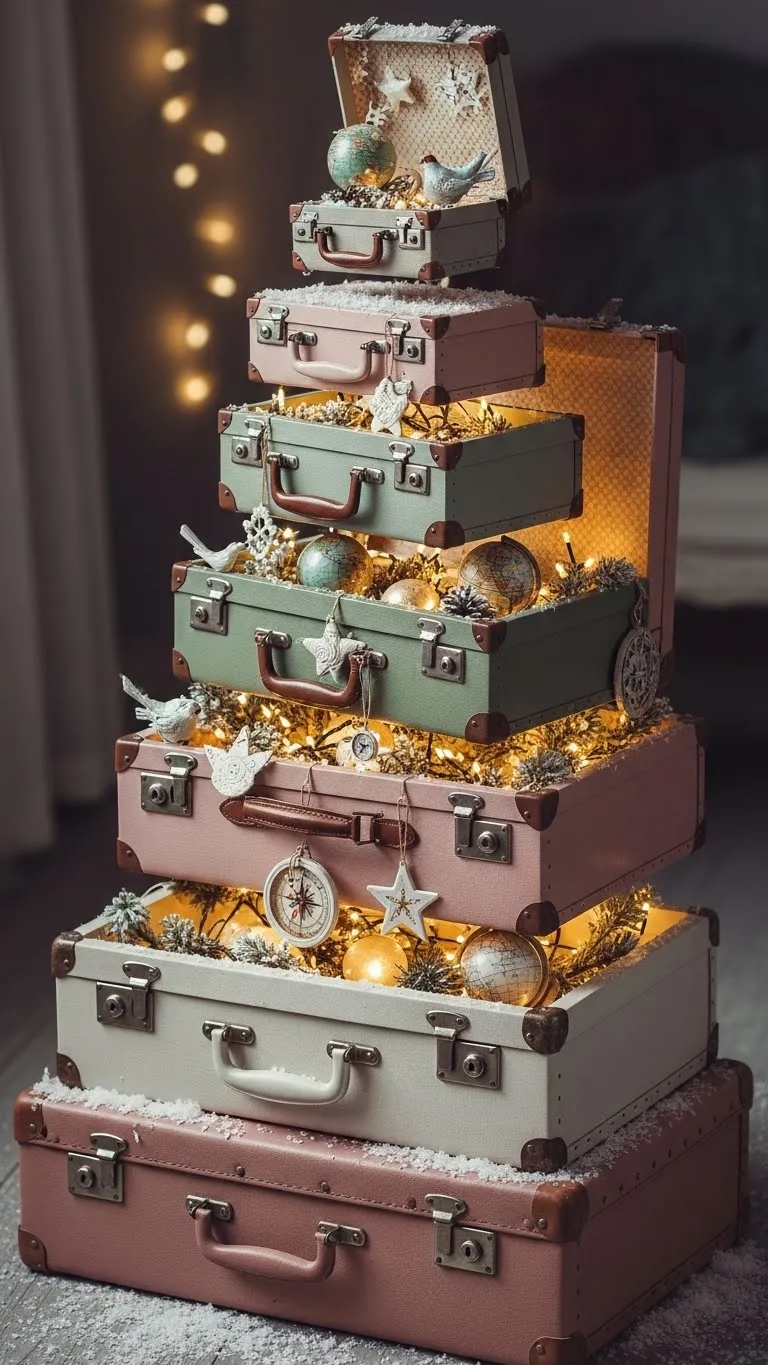 Stacked Vintage Suitcase Tree