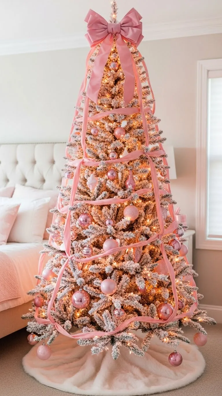 The Show-Stopping Blush Flocked Christmas Tree