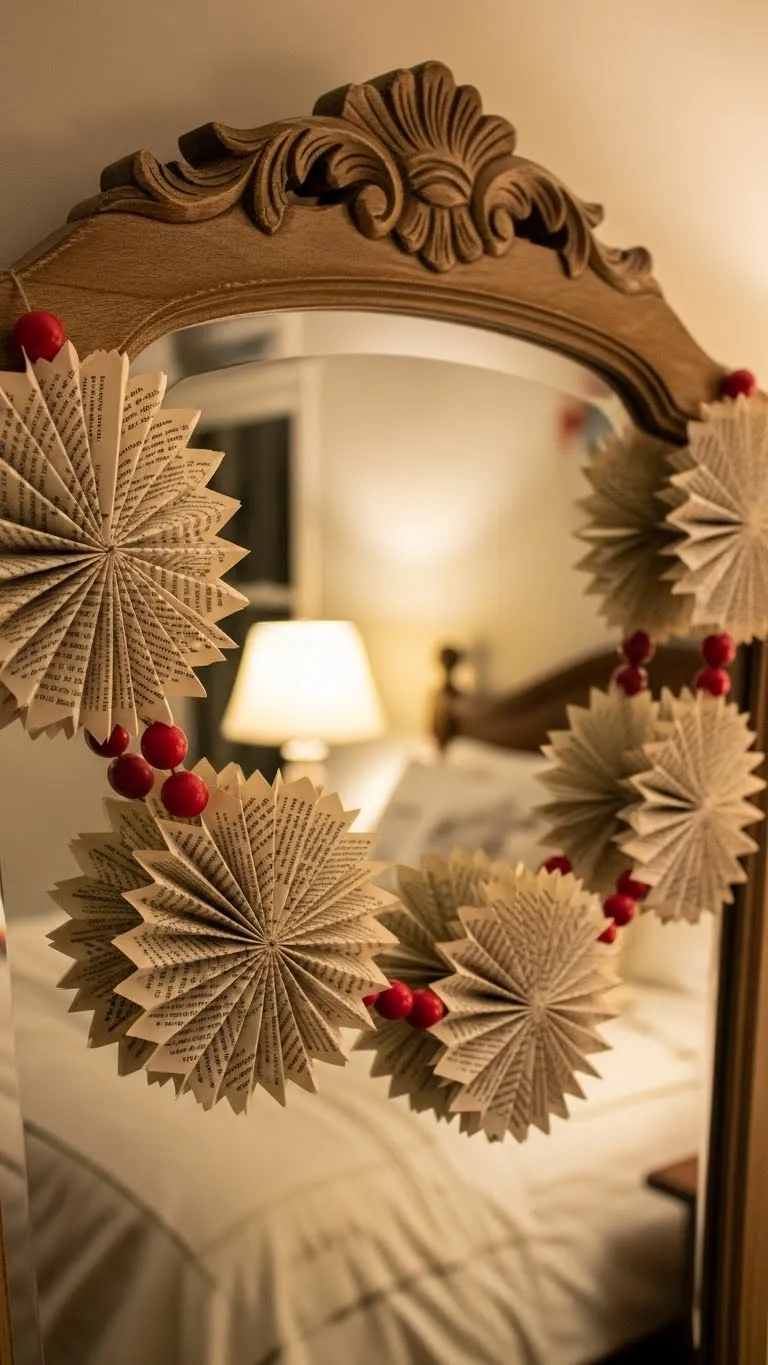  Upcycled Book Page Garland with Red Accents