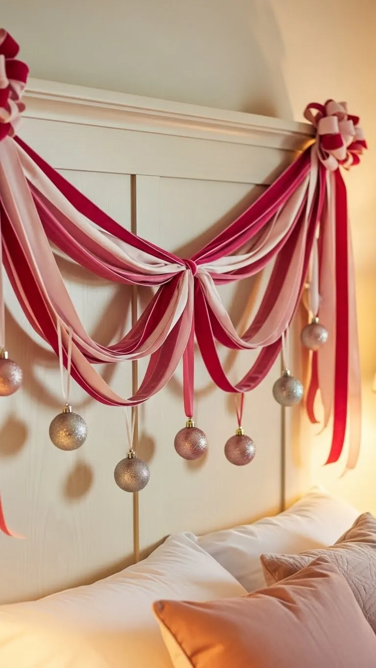 Velvet Ribbon Garland Swagged Across the Headboard