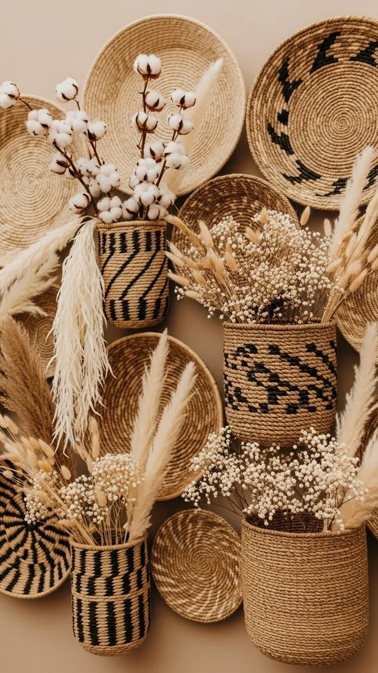  Woven Basket Wall with Dried Winter Botanicals