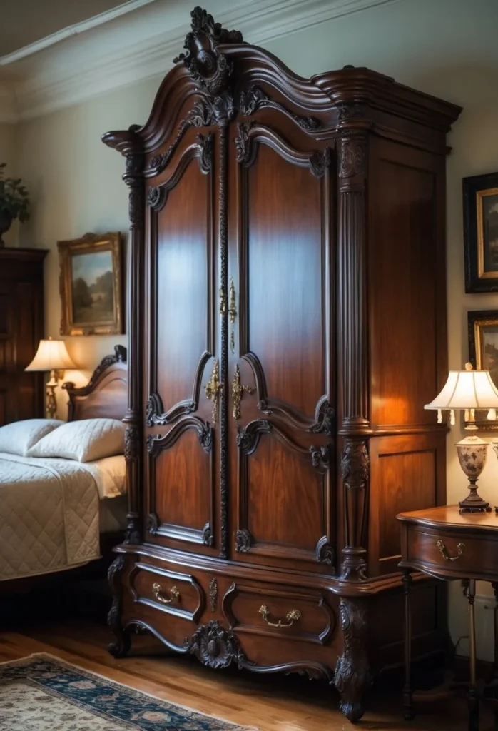 Intricately Detailed Mahogany Armoire