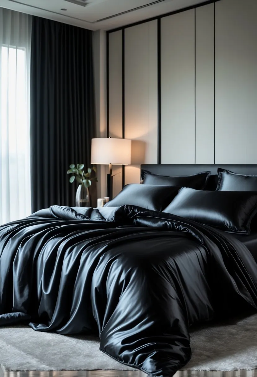 Use black bedding with silk textures