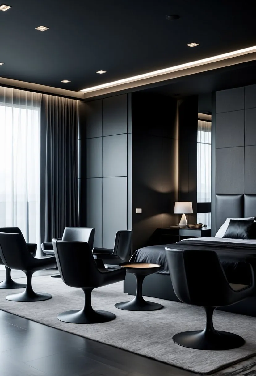 Incorporate black leather chairs