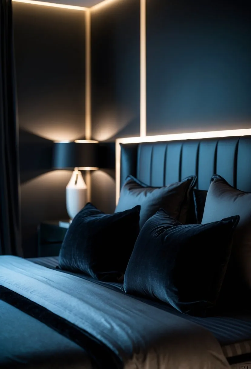 Incorporate velvet black throw pillows