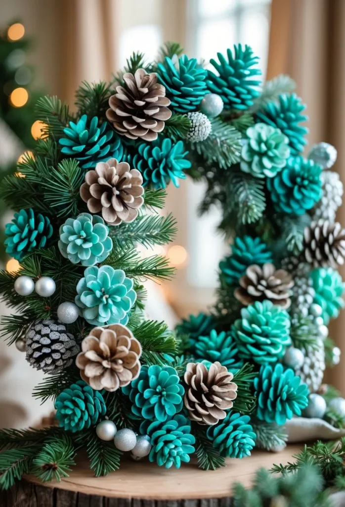 Teal and Aqua Pinecone Wreath