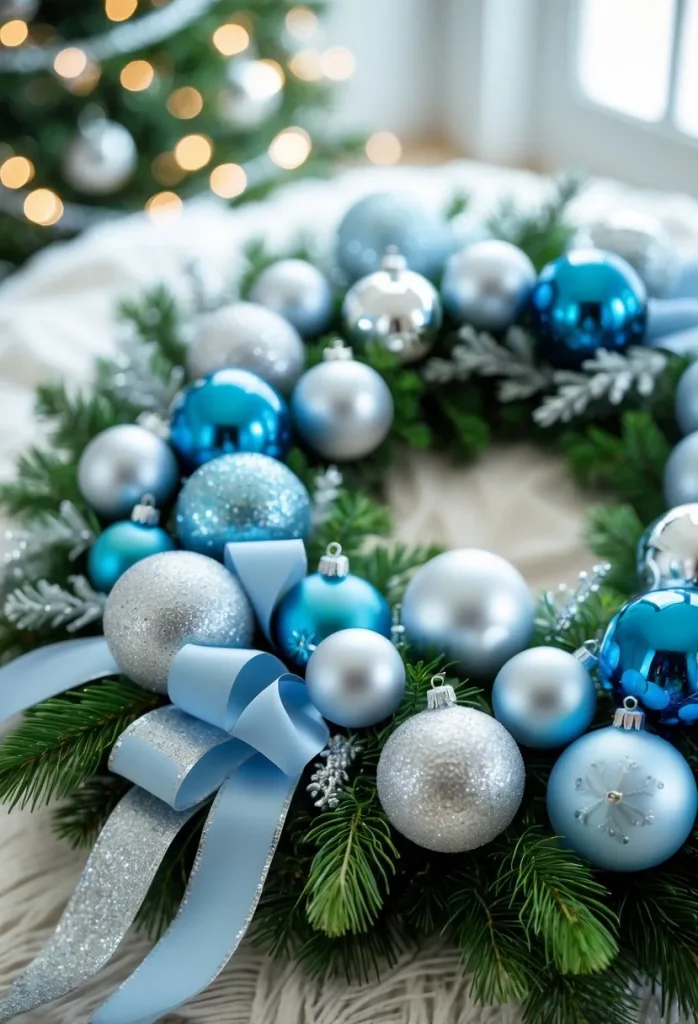 Sky Blue and Silver Sparkling Wreath