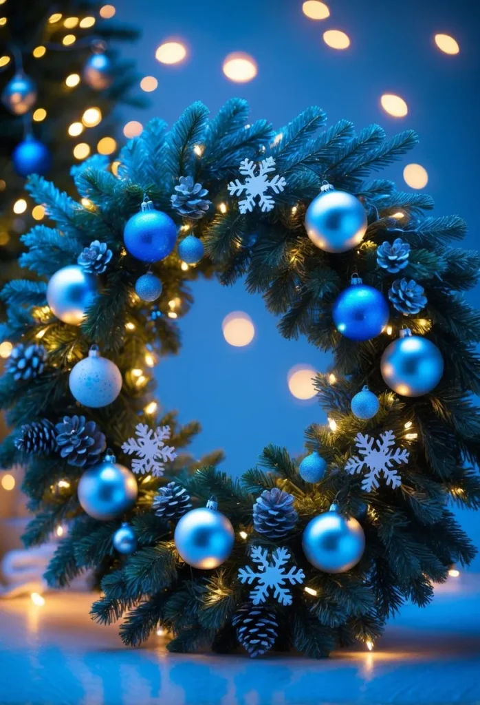 Blue LED Lighted Christmas Wreath