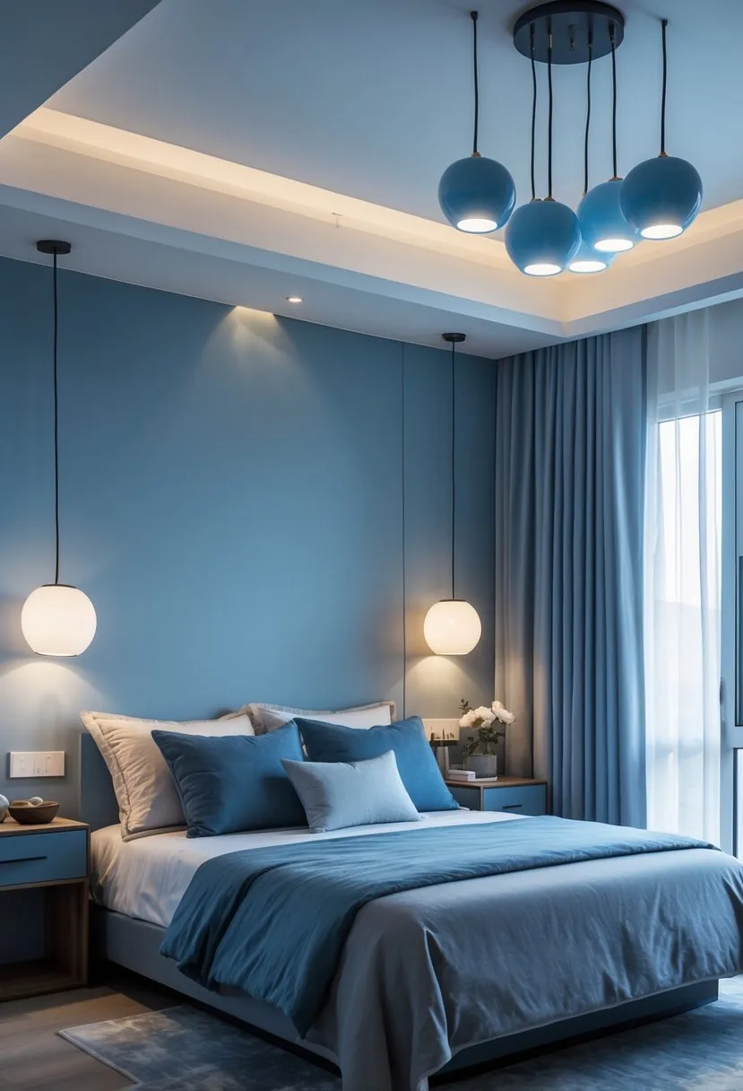 Install ceramic lamps with blue-gray hues for personality