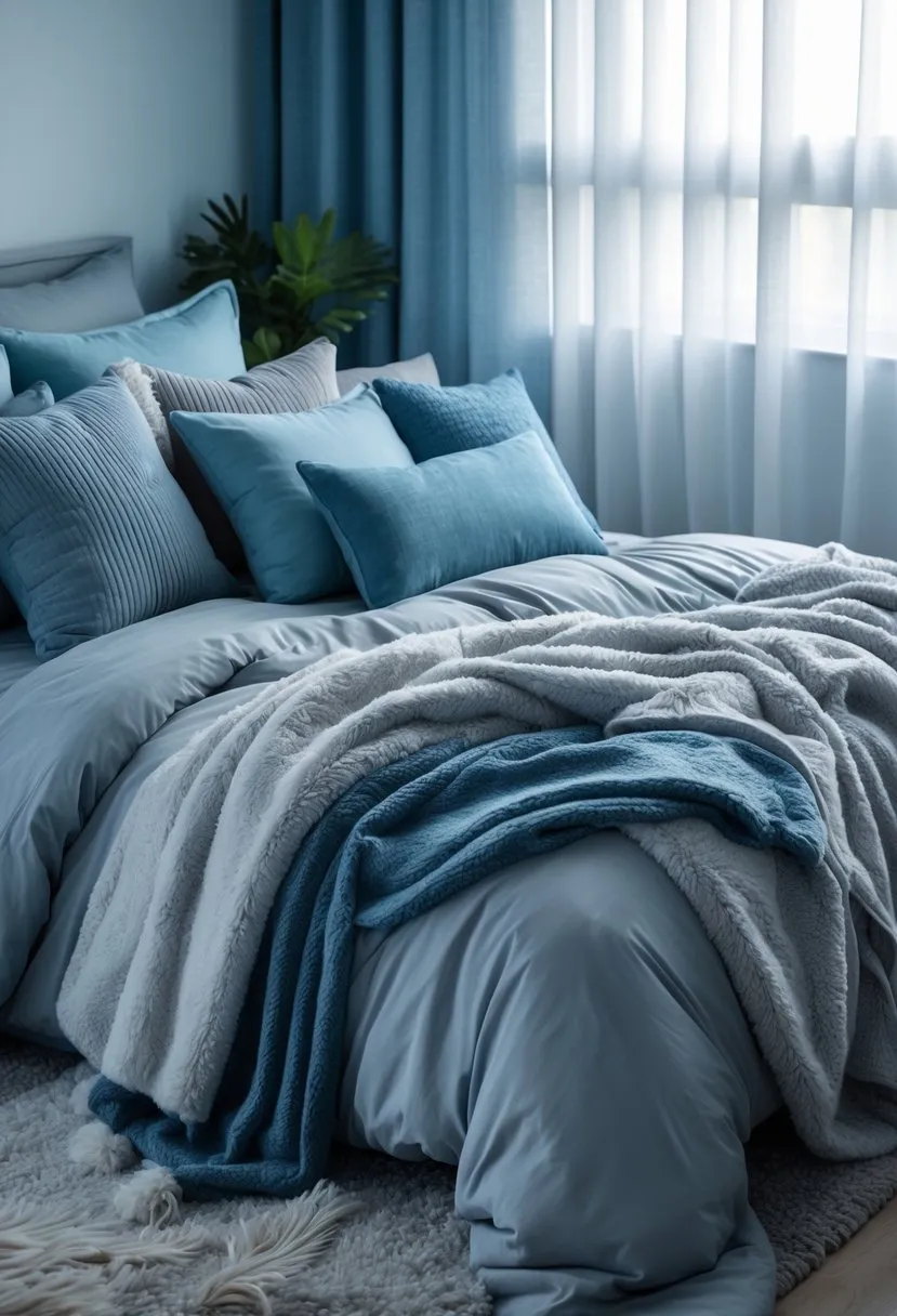  Include cozy layered textiles such as plush throws and soft rugs