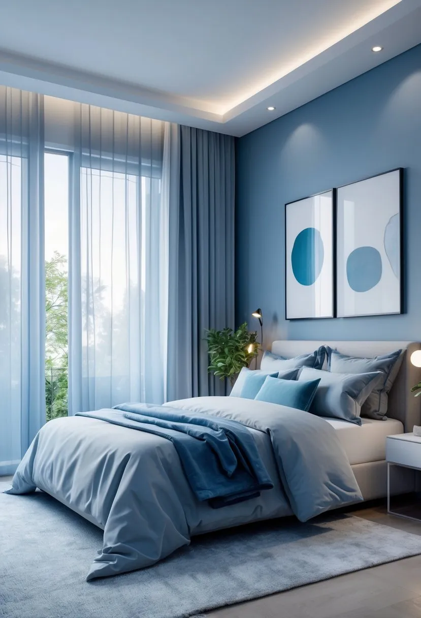 Combine light airy blues with soft greys for a tranquil atmosphere
