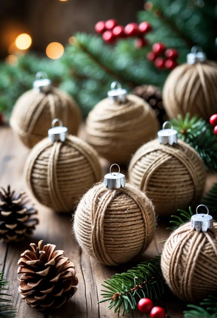 Twine-Wrapped Christmas Balls
