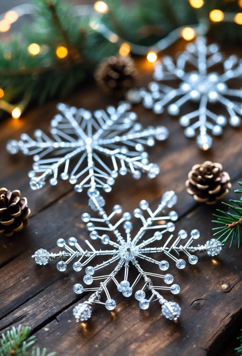 Wire and Bead Snowflake Decorations