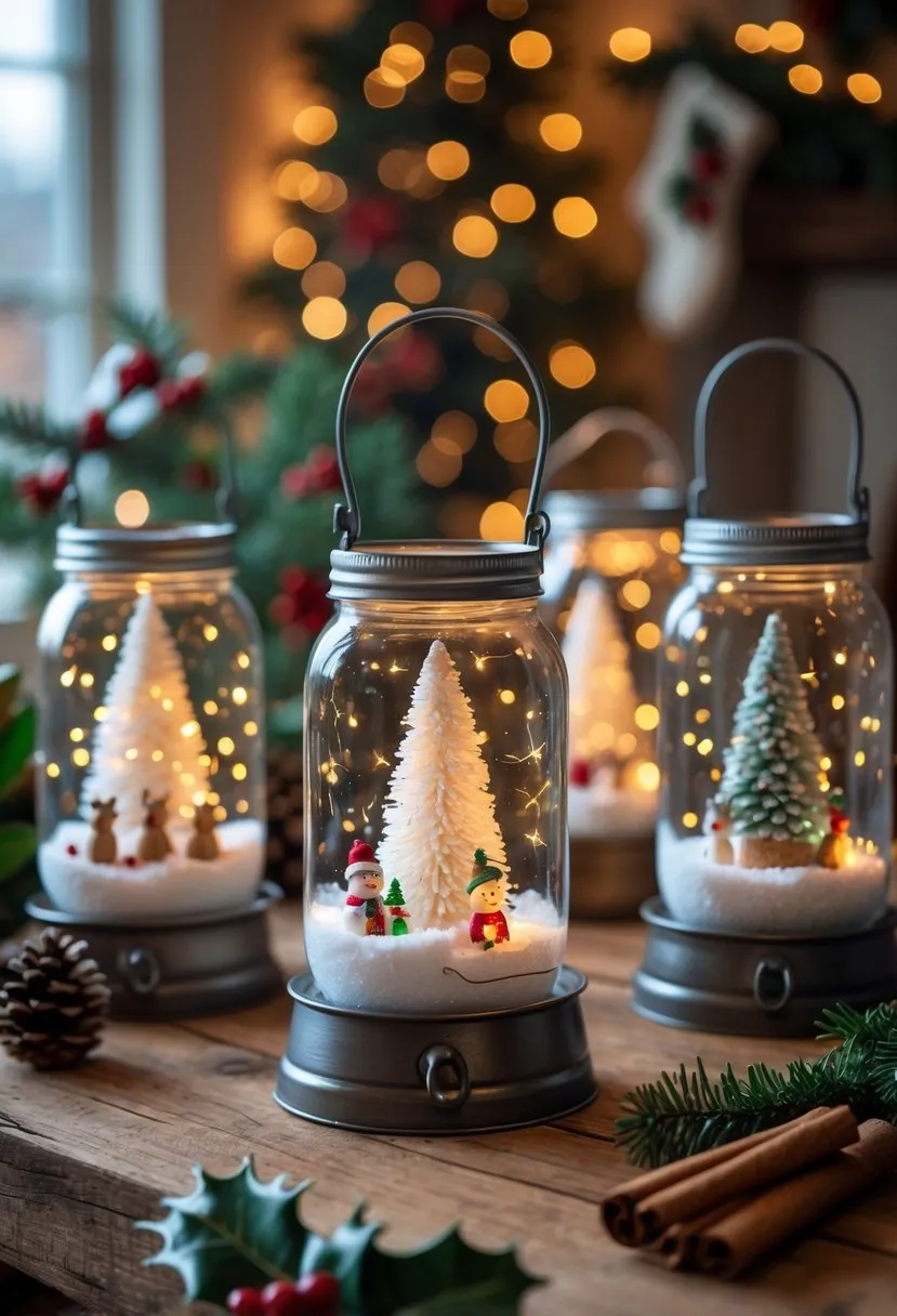  Mason Jar Snow Globe Lanterns