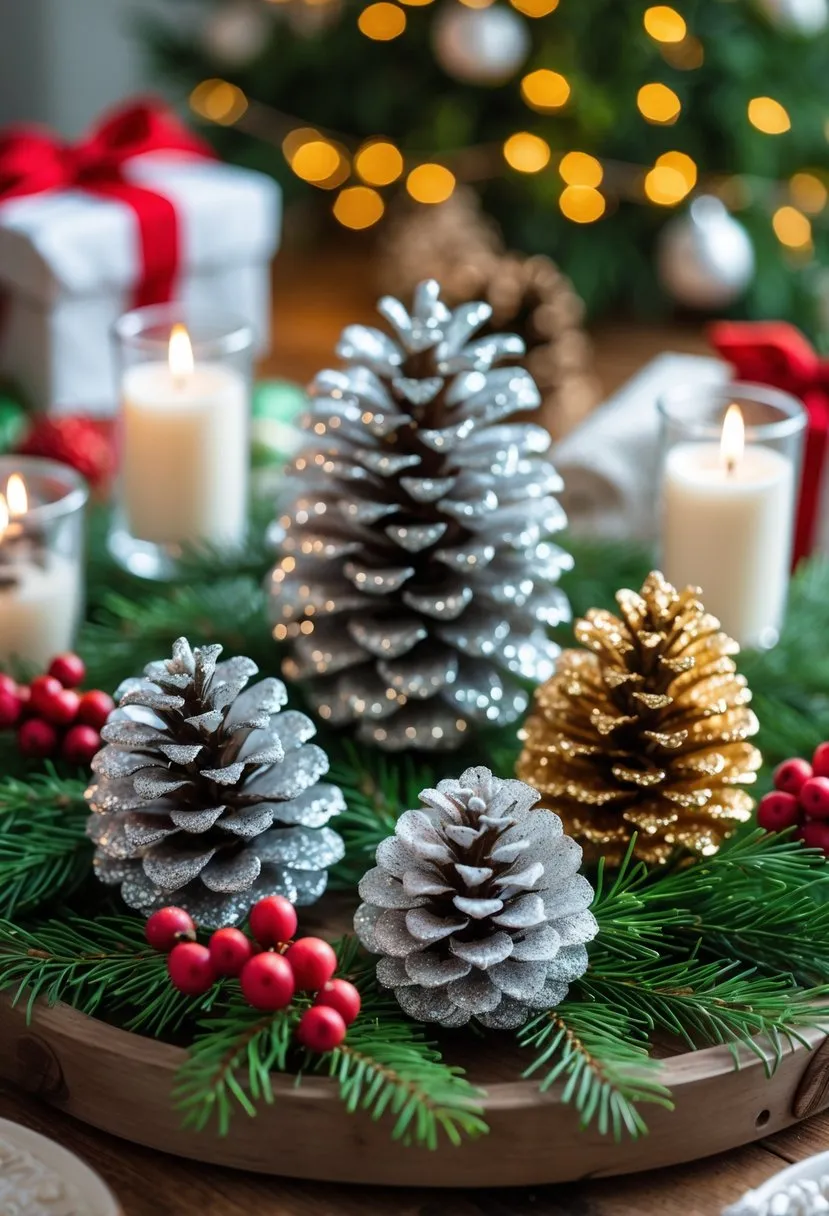 Glittered Pinecone Table Centerpiece