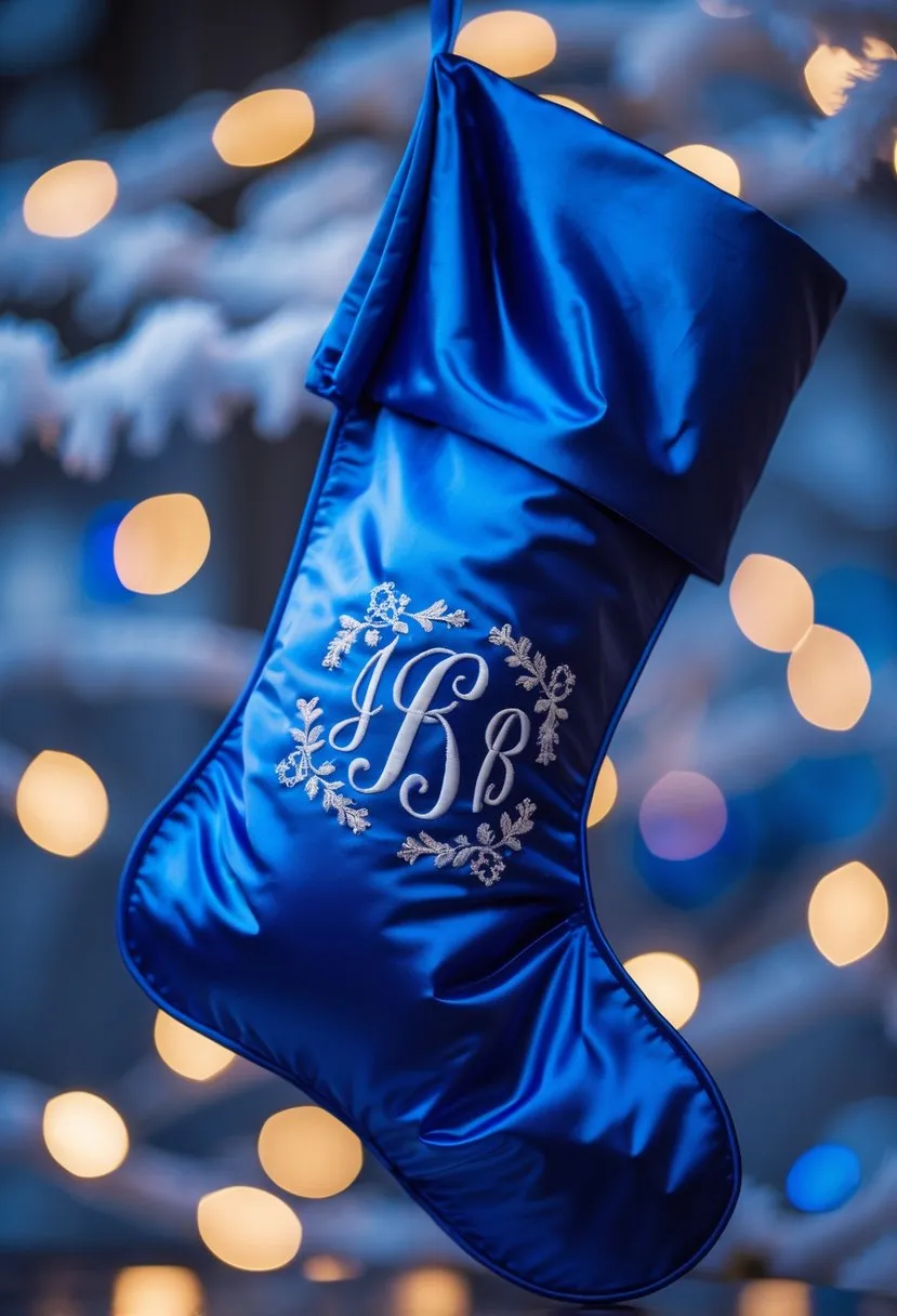 17 Creative Blue Christmas Stocking Ideas for Festive Home Decor 8 Royal blue satin stocking with monogram initials