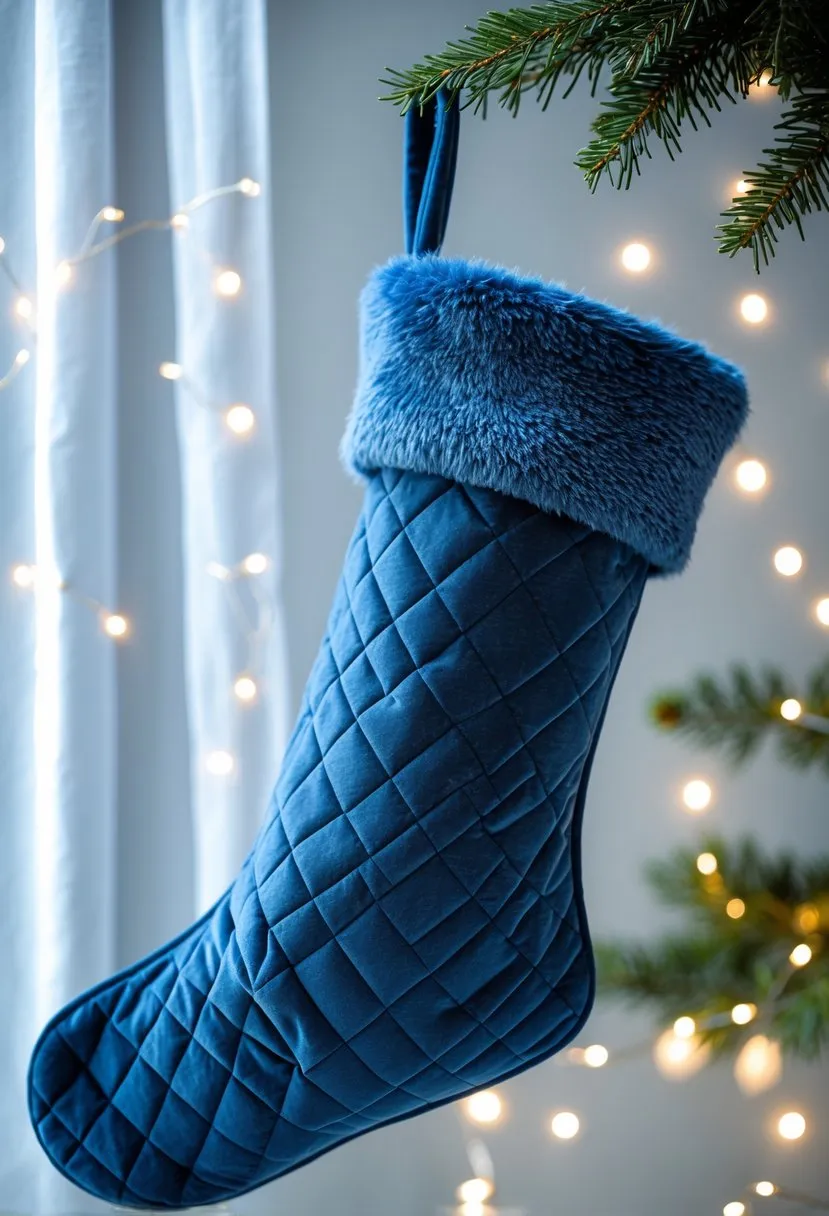 17 Creative Blue Christmas Stocking Ideas for Festive Home Decor 18 Blue stocking with coastal-inspired starfish embellishments