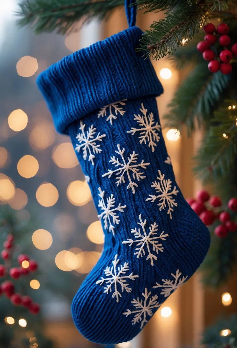 17 Creative Blue Christmas Stocking Ideas for Festive Home Decor 4 Cobalt blue knitted stocking with snowflake patterns