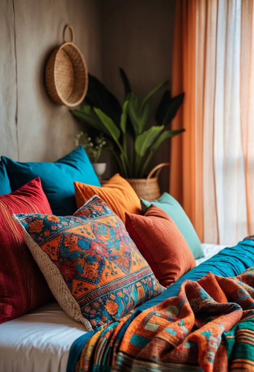  Boho chic with vibrant textiles and throws