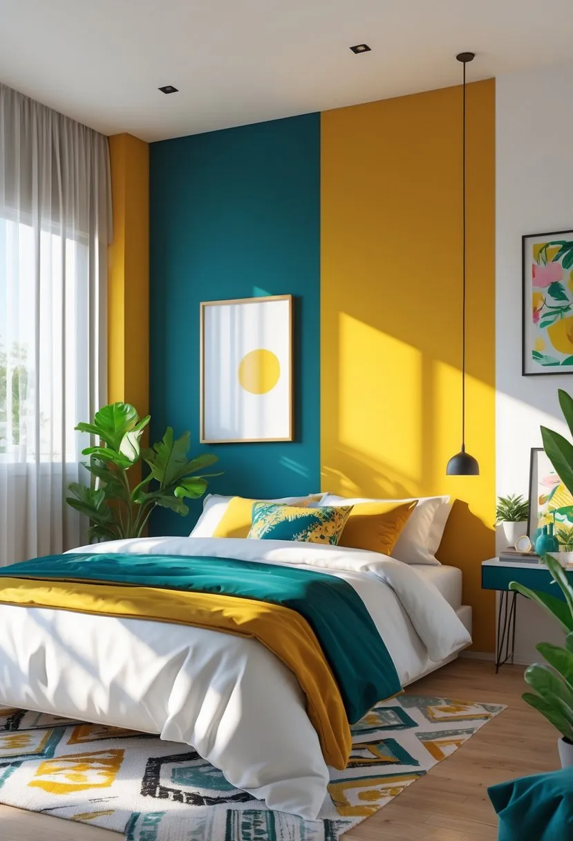 Bold accent walls with contrasting colors