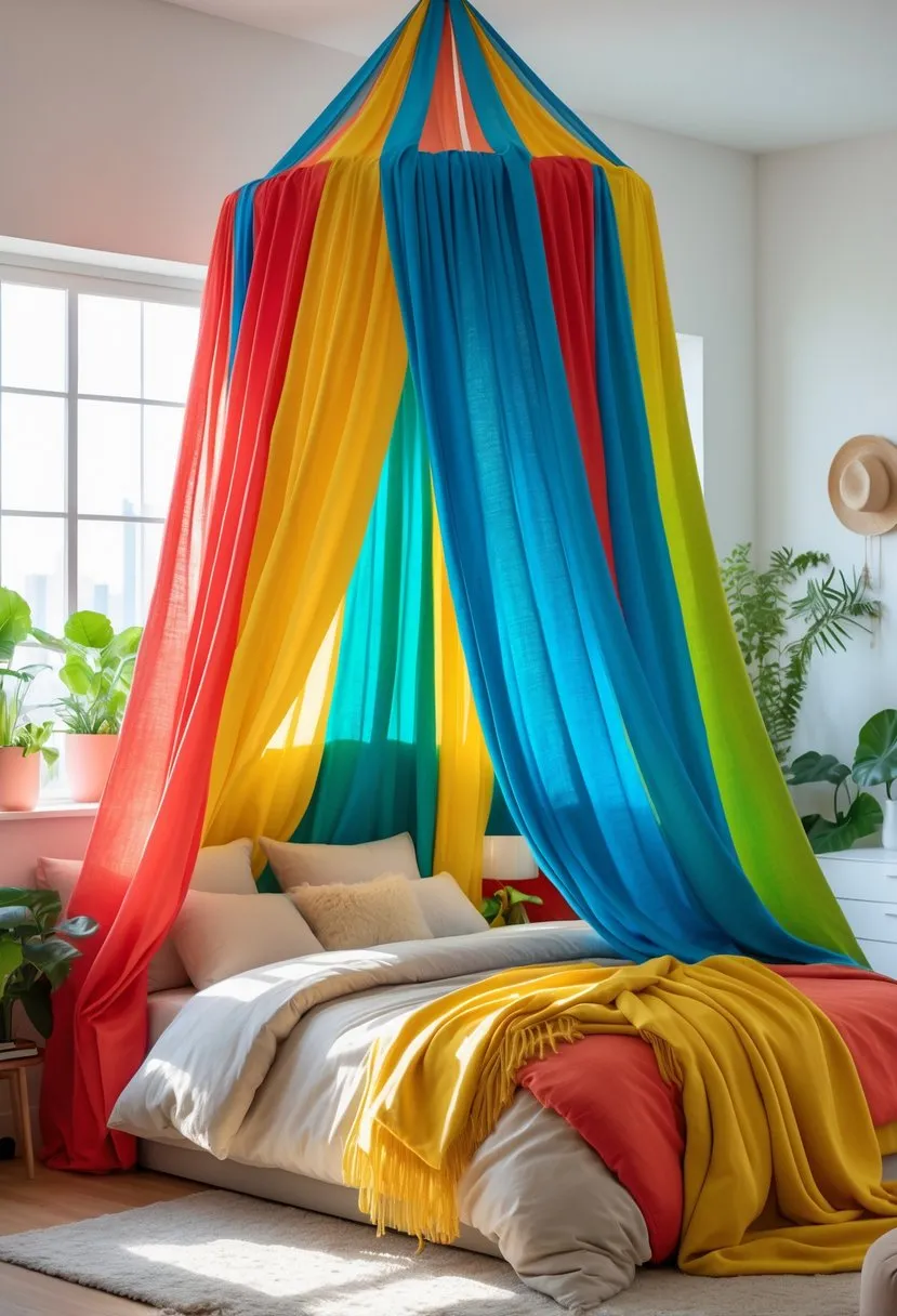  Large colorful canopy over the bed