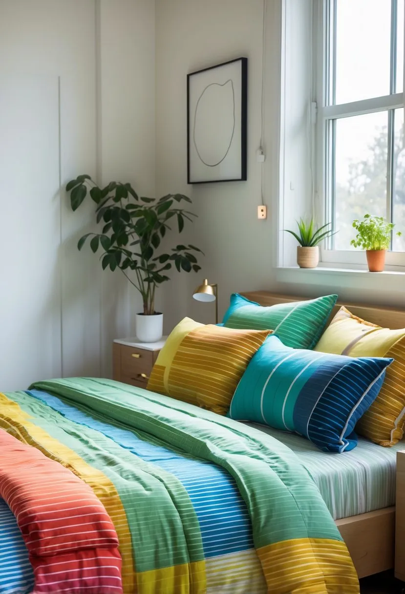 Striped bedding with varied hues