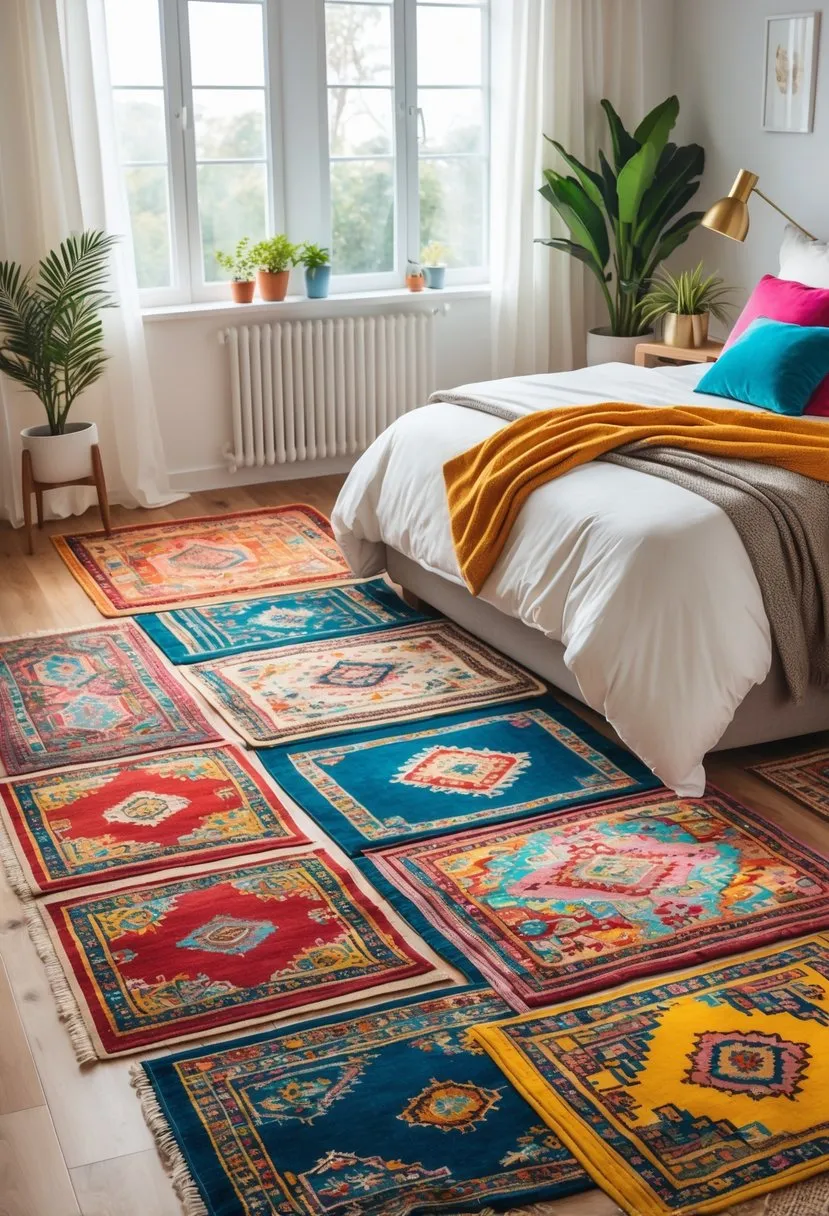 Layered colorful rugs