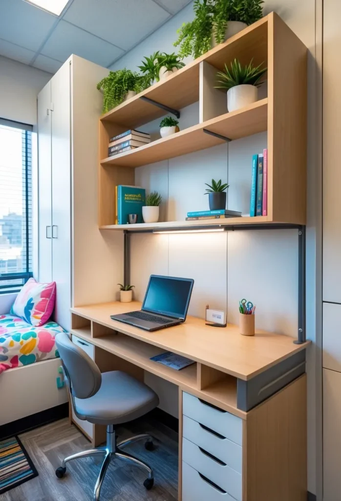 Multifunctional Desk with Built-in Shelves