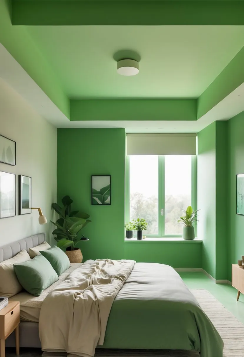 Green Accent Ceiling in a Lighter Shade for Cohesion