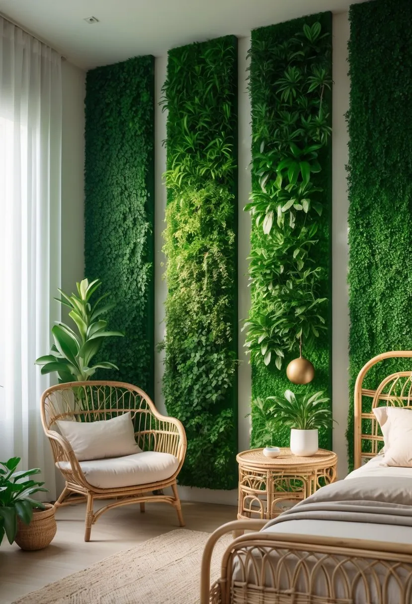 Rattan Furniture to Complement Green Walls
