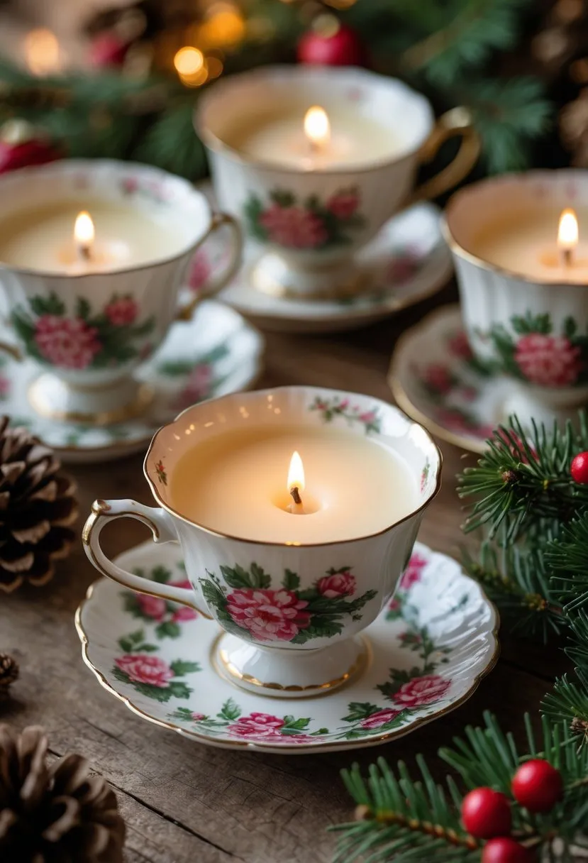 Soy Wax Scented Candles in Vintage Teacups