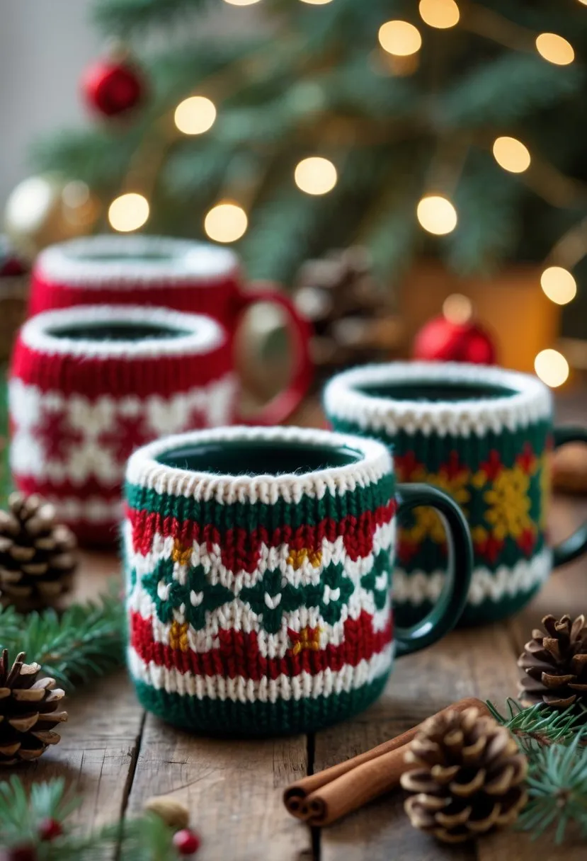 Knitted Mug Cozies with Fair Isle Patterns