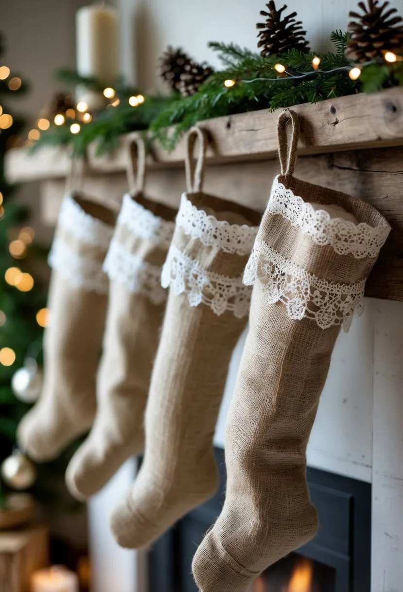 Burlap and Lace Christmas Stockings