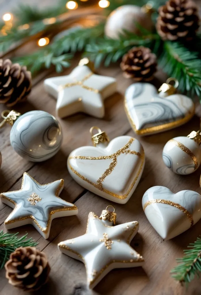Marbled Clay Ornaments with Gold Accents