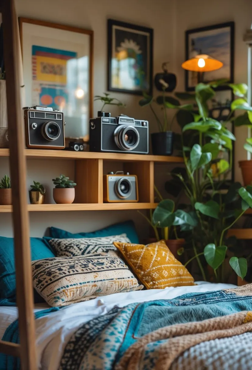 Incorporate retro accessories like old cameras or record players
