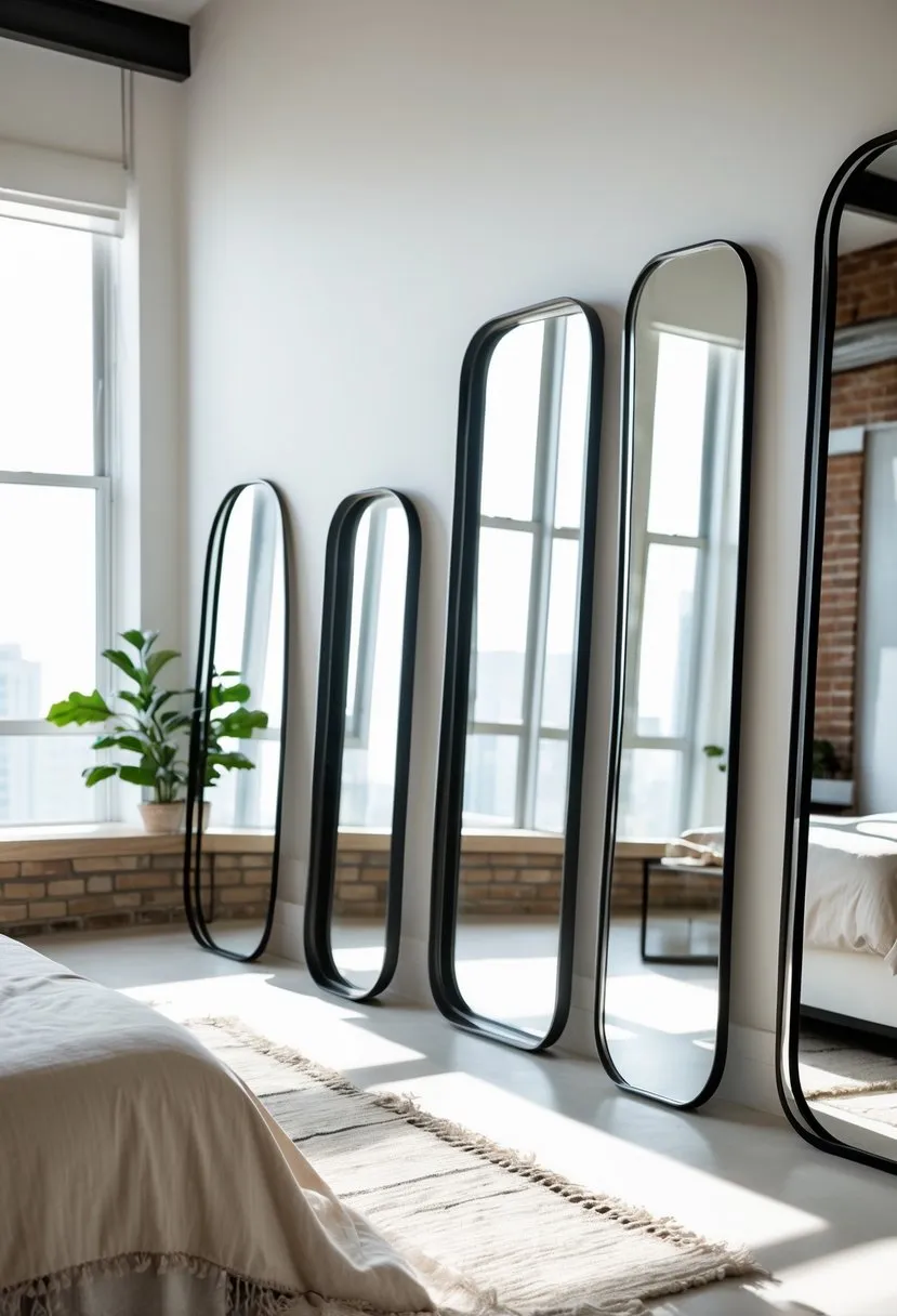 Mirrors with thin black metal frames for industrial style