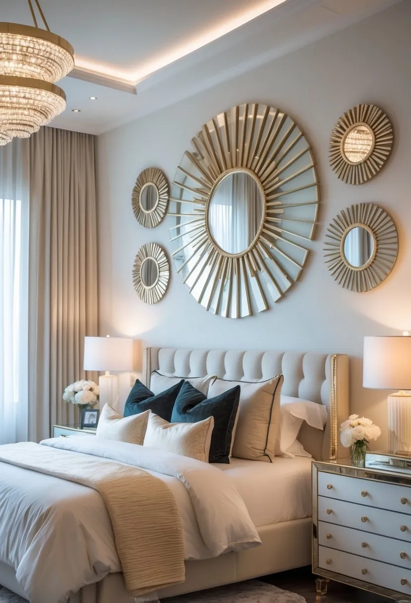Round sunburst mirrors for a modern glam touch