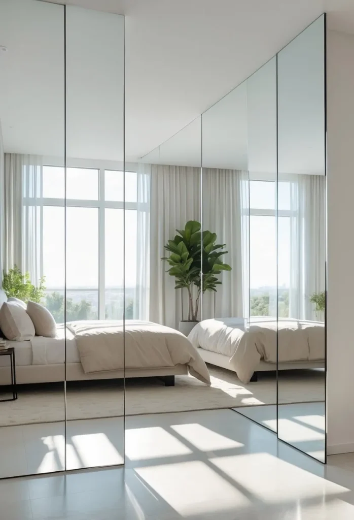 Full-length frameless mirrors to visually expand the room