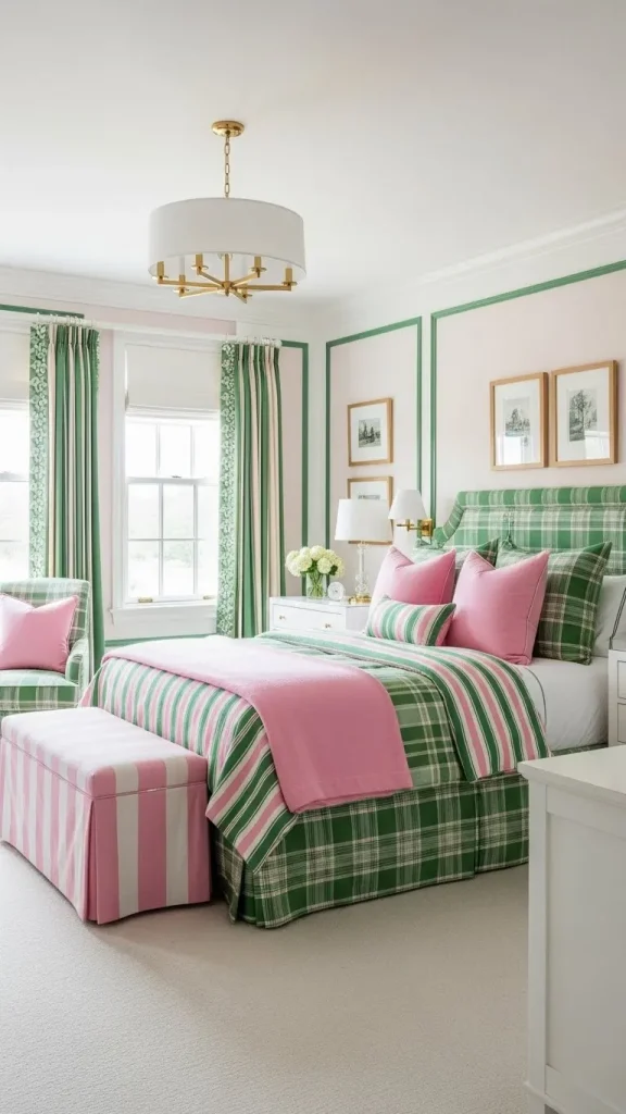 Preppy Pink and Kelly Green with Stripes and Plaids