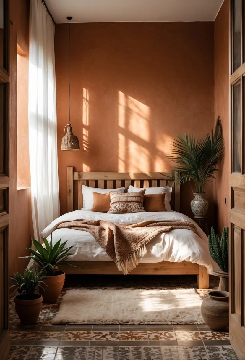 Warm terracotta accent walls