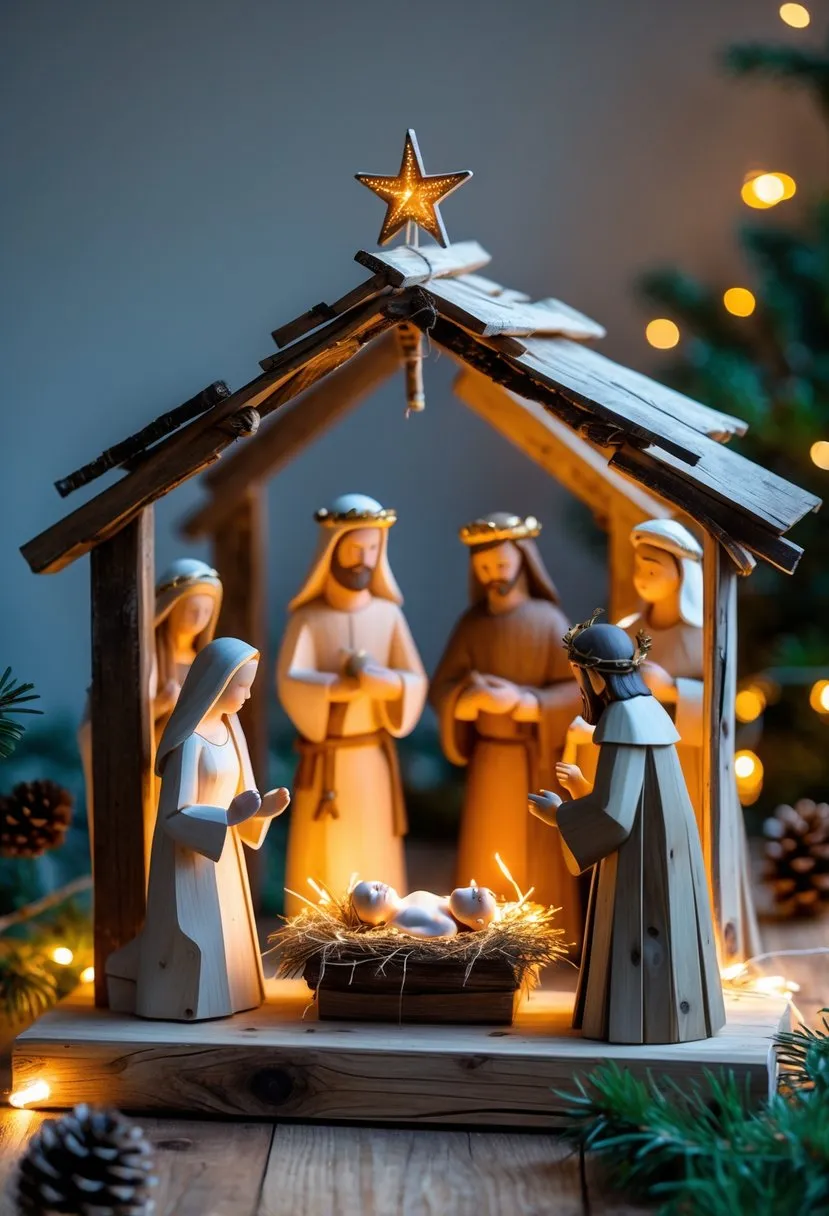 18 Upcycled Christmas Crafts to Turn Trash Into Beautiful Holiday Decor for Sustainable Festive Creativity 12 Scrap Wood Nativity Scene