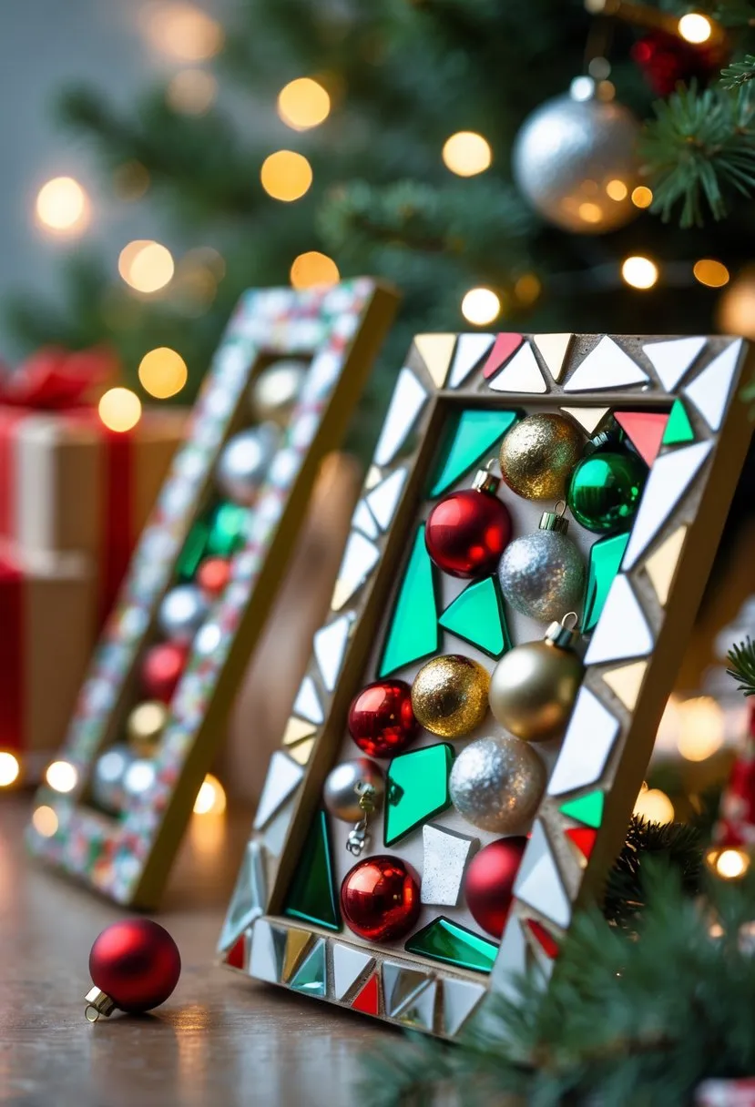 18 Upcycled Christmas Crafts to Turn Trash Into Beautiful Holiday Decor for Sustainable Festive Creativity 17 Broken Ornament Mosaic Frames