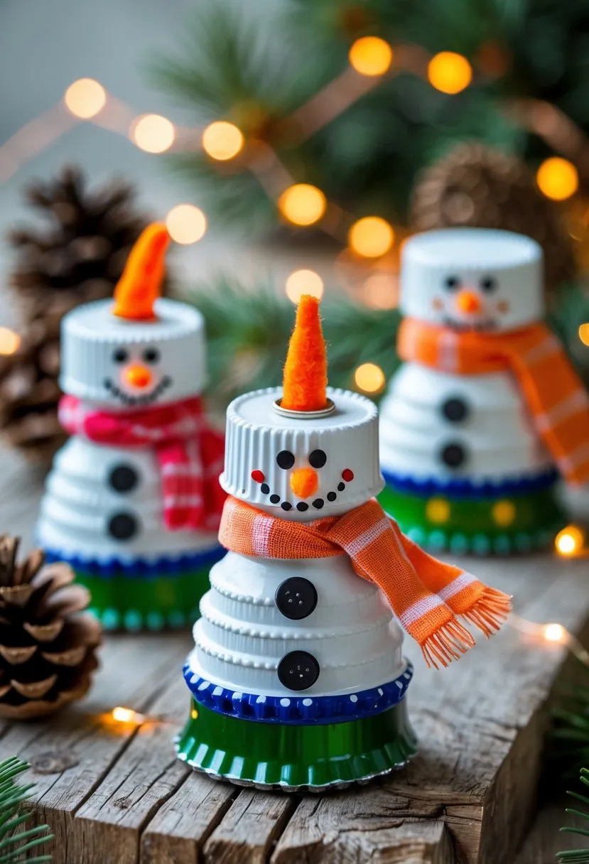 18 Upcycled Christmas Crafts to Turn Trash Into Beautiful Holiday Decor for Sustainable Festive Creativity 15 Bottle Cap Snowman Decorations