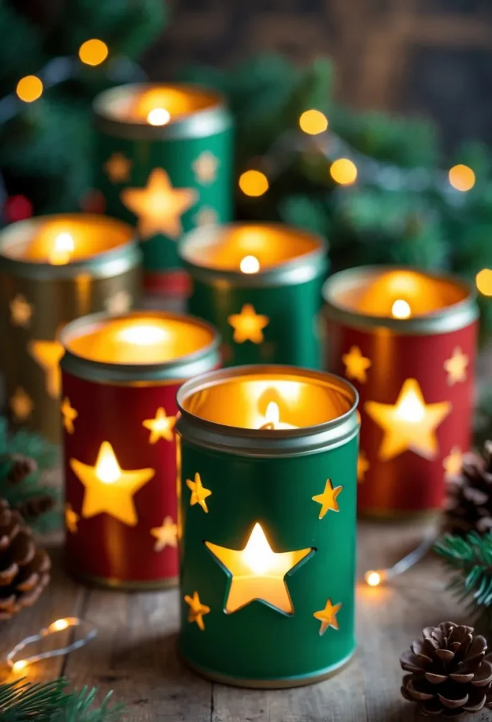 18 Upcycled Christmas Crafts to Turn Trash Into Beautiful Holiday Decor for Sustainable Festive Creativity 4 Soup Can Lanterns with Cut-Out Star Patterns