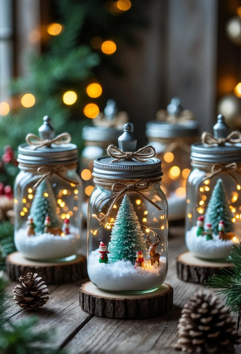18 Upcycled Christmas Crafts to Turn Trash Into Beautiful Holiday Decor for Sustainable Festive Creativity 5 Mason Jar Snow Globe Centerpieces