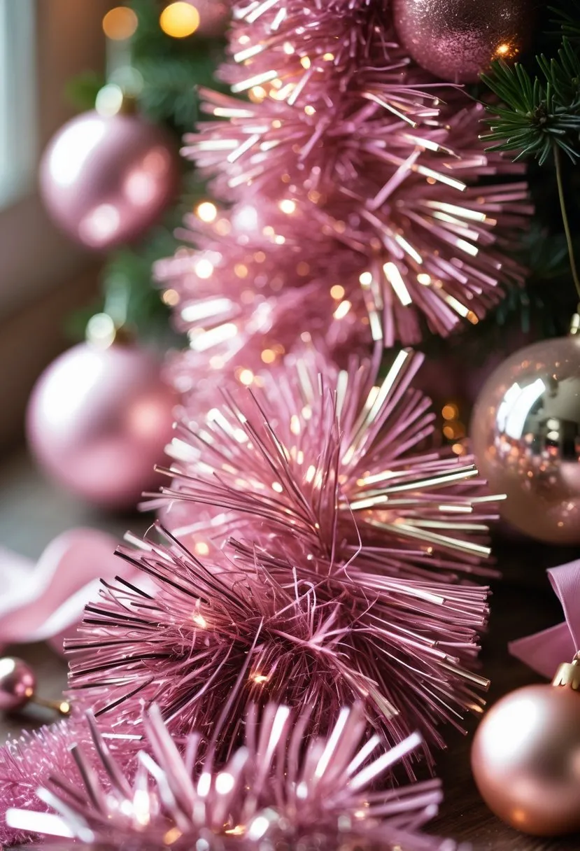  Pink Tinsel Garland with Metallic Sheen