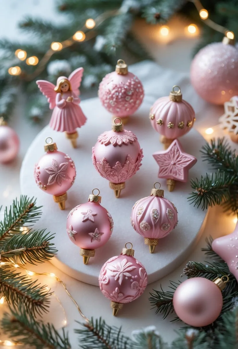  Hand-Painted Pink Christmas Tree Toppers